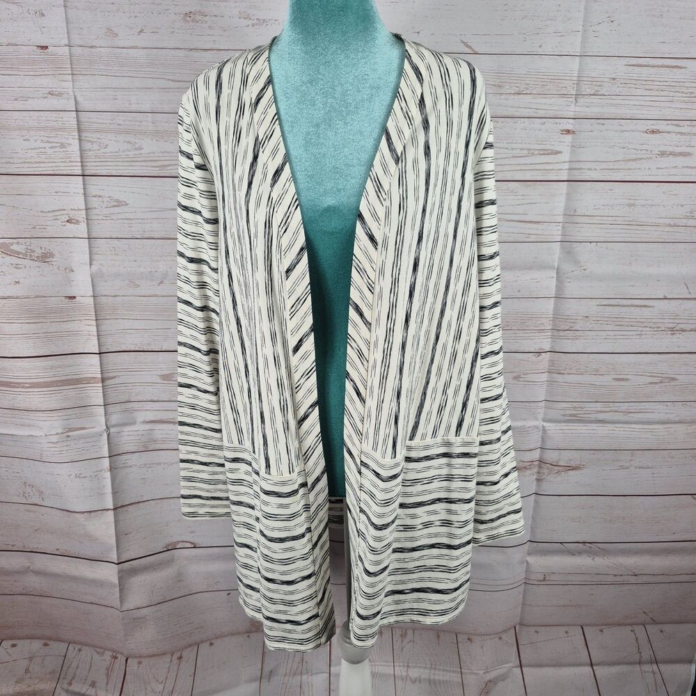 J. Jill Wearever Collection Sz L Open Cardigan White Black Career Lagenlook